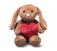 Steiff Hoppie Lapin avec cœur 16 cm Marron - Peluche Lapin avec Oreilles Tombantes - Doux Cuddly Friends - Peluche Moelleuse à câliner et Jouer - pour Filles et garçons - Lavable en Machine
