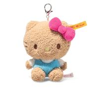 Steiff Pendentif Hello Kitty 10 cm, Porte-clés en Peluche avec Mousqueton, Hello Kitty avec Robe Bleu-Blanc, Pendentif de Sac et idée Cadeau, Lavable en Machine