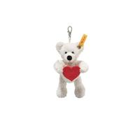 Steiff Pendentif Ours en Peluche Lotte 12 cm Blanc Love - Porte-clés Douillet en Peluche avec cœur en Feutre Rouge - Porte-Bonheur - Idée Lavable en Machine