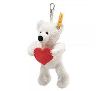 Steiff Pendentif Ours en Peluche Lotte 12 cm Blanc Love - Porte-clés Douillet en Peluche avec cœur en Feutre Rouge - Porte-Bonheur - Idée Lavable en Machine