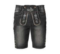 Steigenhöfer Jean pour homme au look pantalon en cuir - Leonard - Denim stretch délavé - bavette rabattable avec boutonnière - Pantalon en cuir - Costume traditionnel pour la fête de la bière