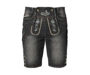 Steigenhöfer Jean pour homme au look pantalon en cuir - Leonard - Denim stretch délavé - bavette rabattable avec boutonnière - Pantalon en cuir - Costume traditionnel pour la fête de la bière