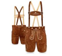 STEIGENHÖFER Pantalon en Cuir Traditionnel Allemand, Lederhose Court avec Bretelles Assorties, véritable Cuir suédé en 4 Couleurs, Tailles 46-62, Couleur: Marron Moyen, Taille: 58