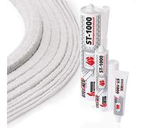 STEIGNER Corde d'Étanchéité en Fibres Céramiques SKD01-8, 5 m, 8x8 mm, avec Colle de Montage Thermique Résistante à des Températures jusqu'à 1260°C.
