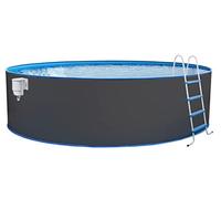 STEINBACH Nuovo 011101G Piscine Murale en Acier Ø 350 x 120 cm Piscine Ronde Grise pour jusqu'à 10 400 l de capacité d'eau avec Film intérieur Bleu résistant à l'hiver et de Nombreux Accessoires