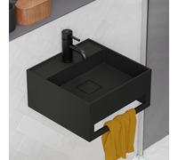 Steinberg Série 443 lavabo mural, avec porte-serviettes, 400x400x200mm, 1 trou pour robinet, avec trop-plein, SOLIDSurface, 4437250S, Couleur: noir mat