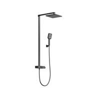 Steinberg Série 390 Système de douche, thermostat, 2 consommateurs, Pushtronic, douche de pluie, douchette à main, 3902750S, Couleur: noir mat