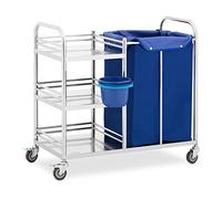 Steinberg Systems SBS-LF-139 Chariot à linge 3 étagères et sac à linge 50 kg en acier inoxydable avec roulettes