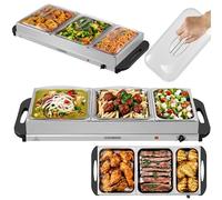 Steinborg® Chauffe-buffet électrique 3 bols - Chauffe-plats 450 W - Contrôle de la température - Plaque de maintien au chaud avec 2 récipients de 3,7 l + 1 récipient de 2,5 l - Pour fêtes