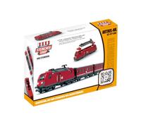 Steinchenshop Locomotive DB rouge avec voiture de repas et de personnes - 988 blocs de serrage - 76,5 cm de long - avec pierres imprimées - Compatible avec les systèmes de blocs de construction