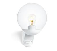 Steinel Luminaire extérieur L 595 S blanc, applique extérieure sphère | détecteur de mouvement 180°, portée 10m, E27 max. 60 W, interrupteur crépusculaire, IP44