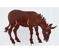 STEINFIGURENWELT GIEBEN Âne herbant 44 x 70 cm à planter - Décoration de jardin - En métal rouillé - Résistant aux intempéries - En métal rouillé - Poney