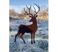 STEINFIGURENWELT GIEBEN Décoration de jardin en forme de cerf - 85 x 52 cm - En métal rouillé - Résistant aux intempéries - Motif animal de la forêt