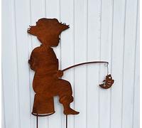 STEINFIGURENWELT GIEBEN Figurine de jardin Tom avec poisson - 70 x 60 cm - À clipser - Décoration de jardin - Résistante aux intempéries - En métal rouille - Décoration de bassin - Figurine maritime