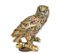 STEINFIGURENWELT GIEBEN Steampunk Sculpture hibou design en poly Doré vieilli 30 cm Sculpture animale Sculpture animale Sculpture moderne (grande chouette)