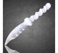 Steinfixx® Couteau rituel sélénite sculpté à la main avec manche en forme de spirale pour Wicca et Pagan - Avec petit support en acrylique