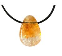 Steinfixx - Pendentif en pierre précieuse de citrine véritable | Pendentif goutte | Pierre de guérison puissante | avec cordon en daim de 80 cm et boîte cadeau I Brésil