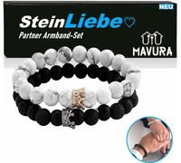 SteinLiebe Bracelet partenaire King Queen Set pendentif perle couronne optique marbre