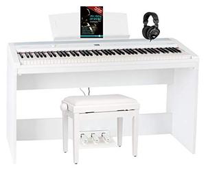 Steinmayer P-60 WM Piano de scène Home Set - 88 touches et base assortie, mécanique à marteaux, sensibilité à la vélocité - 14 sons, banque de pianos, écouteurs et porte-notes inclus - Blanc