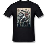 Steins Gate 3D Print Short Sleeve Fashion T Shirt for Men 100% Cotton Manches Courtes(Large)