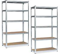Steinweg Lot de 2 étagères pour charges lourdes - 180 x 90 x 40 cm - Charge maximale : 875 kg - 0,63 mm - 5 panneaux MDF réglables - Étagère de rangement pour cave - Étagère d'atelier galvanisée