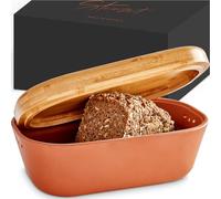 Steinzeit Boîte à pain design en argile respirante - Boîte à pain en céramique avec couvercle en bambou élégant - Boîte à pain pour un rangement peu encombrant