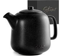 STEINZEIT Theiere avec infuseur design (1,3L) - Théière avec filtre en acier inoxydable 304 - Théière en céramique avec glaçure unique - Filtre amovible - noire