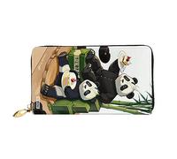 STejar Pandas Of Father And Son Portefeuille pour femme, pochette en cuir de grande capacité, pochette pour téléphone portable, porte-cartes de crédit, noir, taille unique, moderne, Noir , Taille