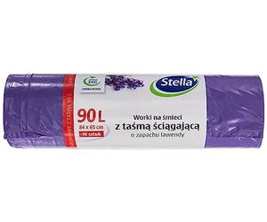 Stella 009916 Lot de 10 sacs poubelle avec cordon de serrage, 90 l, parfum lavande, pour les déchets ménagers et le bureau, fabriqués en film PEBD, en granulés couleur : lavande/violet