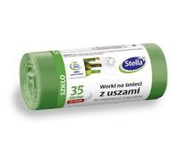 Stella 032198 Lot de 20 sacs poubelle avec poignées pour le tri des déchets en verre | 35 l | Sacs poubelle pour les déchets ménagers et le bureau en film granulé LDPE épais, couleur : vert
