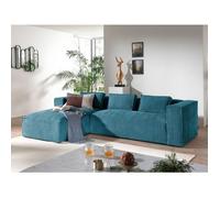 Stella - canapé d'angle - en velours côtelé - 4 places -style contemporain - gauche - Bleu canard