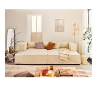 Stella - canapé droit 3 places avec double méridienne - assise profonde - en velours côtelé - Beige