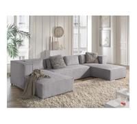 Stella - canapé panoramique en U - 7 places - en velours côtelé - Gris clair