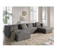 Stella - canapé panoramique en U - 7 places - en velours côtelé - Gris foncé