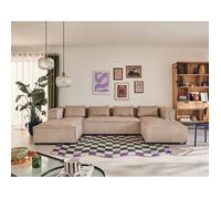 Stella - canapé panoramique en U - 7 places - en velours côtelé grosses côtes - Beige