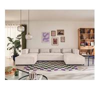 Stella - canapé panoramique en U - 7 places - en velours côtelé grosses côtes - Blanc