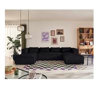 Stella - canapé panoramique en U - 7 places - en velours côtelé grosses côtes - Noir