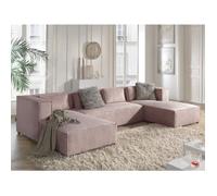 Stella - canapé panoramique en U - 7 places - en velours côtelé - Rose