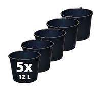 STELLA GREEN BB12 Lot de 5 seaux de Construction 12 l - Seau inodore - Léger - Portable - en Plastique Flexible Robuste - Résistant aux dommages mécaniques - Ø 31 cm - Hauteur 23 cm