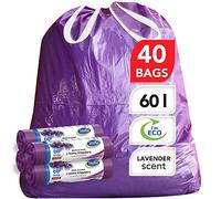 Stella Pack Sacs Poubelle 60 Litres Sacs Poubelle Solides Sacs Poubelle Cuisine Grands Sacs Poubelle Parfum Lavande Résistants Écologiques 40 Pièces Coloris Violet