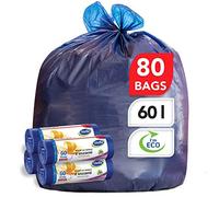 Stella pack Sacs Poubelle 60l Ultra-résistants 80 Pcs 100 Plastique Recyclé Écologiques Flexibles Fermeture Wave-Top pour Déchets Lourds et Usage Intérieur/extérieur
