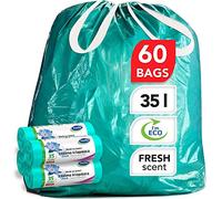 Stella Pack Sacs Poubelle Menthe 35l Parfumés avec Fermeture Cordon Résistants et Serrage Parfumés et Durables pour Maison Bureau et École Lot de 60 Sacs Anti-odeurs