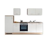 Stella Trading Andy Kitchenette Moderne avec appareils électriques Aspect chêne Sonoma, Blanc Mat, spacieuse Cuisine encastrée avec Beaucoup d'espace de Rangement, 280 x 195 x 60 cm (l x H x P)