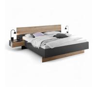Stella Trading ASKA Lit Double élégant avec Commode de Chevet 180 x 200 cm - Kit Complet pour Chambre à Coucher en Graphite, Aspect chêne mauvella - 285 x 95 x 205 cm (l x H x P)