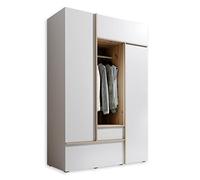 Stella Trading BALVE Penderie Blanche, Aspect Artisanal, exceptionnelle, à 2 Portes, avec Compartiment Ouvert, Blanc/chêne Artisan, 135 x 204 x 59 cm