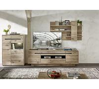 Stella Trading Bellano Ensemble Complet de Meubles de Salon, Aspect chêne Viking, Graphite, Armoire Moderne avec éclairage LED pour Votre Salon, 332 x 186 x 44 cm (l x H x P)