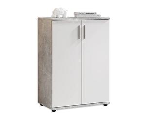 Stella Trading BOBBY Commode D’aspect Béton, Blanc, Buffet Bas Moderne, Beaucoup D’espace De Rangement Pour Votre Pièce À Vivre, 60 x 82 x 35 cm (L/H/P)