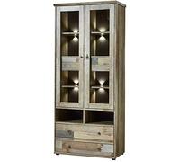 Stella Trading Bonanza Vitrine Vintage Aspect Bois dérivé - Vitrine en Verre rétro Expressive avec éclairage LED - 83 x 188 x 39 cm (l x H x P)