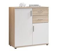 Stella Trading Commode BOBBY en aspect chêne Sonoma, blanc - Buffet moderne avec beaucoup d'espace de rangement pour votre salon - 80 x 82 x 35 cm (L/H/P)