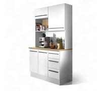Stella Trading Denver Armoire Buffet, Blanche, Aspect chêne mauvella - Armoire de Cuisine spacieuse avec Plan de Travail - 120 x 211 x 60 cm (l x H x P)